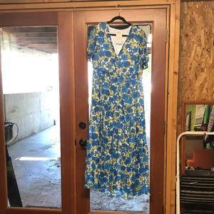 Blue and green floral midi dress